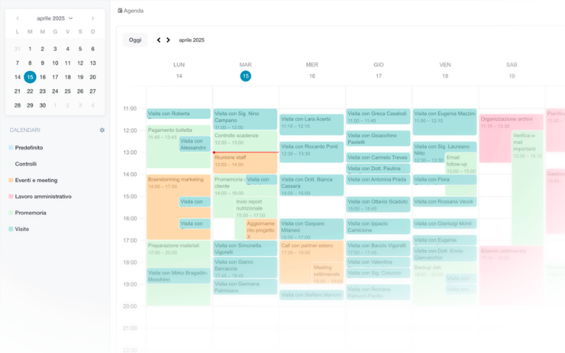 Agenda integrata Fiber per nutrizionisti con sincronizzazione Google Calendar e gestione appuntamenti professionali nel software di nutrizione sportiva