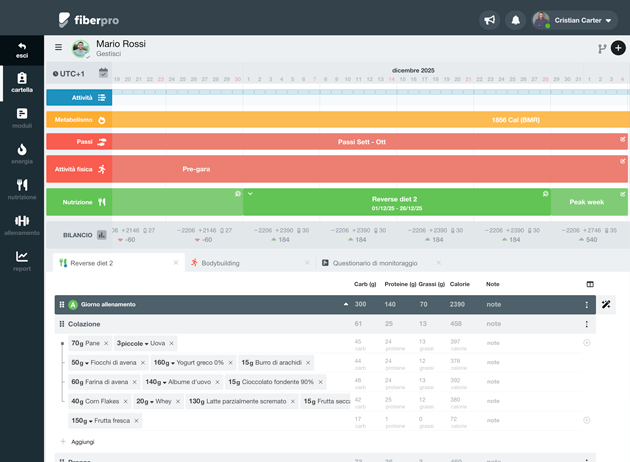 Fiber, software nutrizione sportiva
